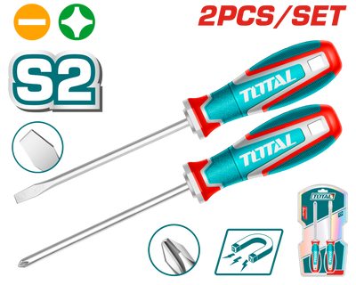 TOTAL 2 Pcs Screwdriver Set – S2 Steel – Magnetic Tips (TKSDS0226)