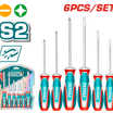 TOTAL 6 Pcs Screwdriver Set – S2 Steel, Magnetic Tips, Ergonomic Handle, SL & PH Types (TKSDS0626)