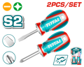 TOTAL 2pcs Stubby Screwdriver Set – S2, Magnetic Tip