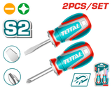 TOTAL 2pcs Stubby Screwdriver Set – S2, Magnetic Tip