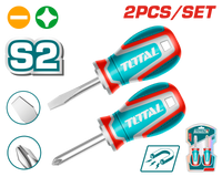 TOTAL 2pcs Stubby Screwdriver Set – S2, Magnetic Tip