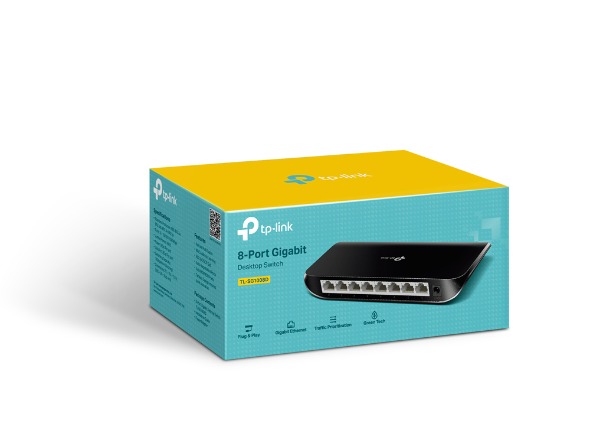 TP-Link 8-port Desktop Gigabit Switch, 8 10/100/1000M RJ45 ports, plastic case