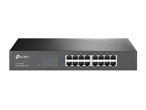 TP-Link 16-port Gigabit Switch, 16 10/100/1000M RJ45 ports, 1U 13-inch rack-mountable steel case