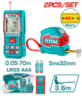 TOTAL Laser Distance Detector Combo Kit – 70m Range + 5m Steel Measuring Tape (TLDD241201M)
