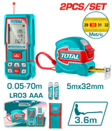 TOTAL Laser Distance Detector Combo Kit – 70m Range + 5m Steel Measuring Tape (TLDD241201M)
