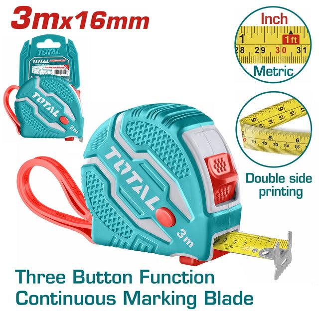 TOTAL Steel Measuring Tape 3m x 16mm – Accurate & Durable TOTAL Steel Measuring Tape 3m x 16mm – Accurate & Durable