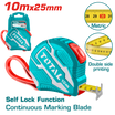TOTAL Steel Measuring Tape 10m × 25mm – Self-Lock, Metric Scale, Double Button (TMT1262101M)