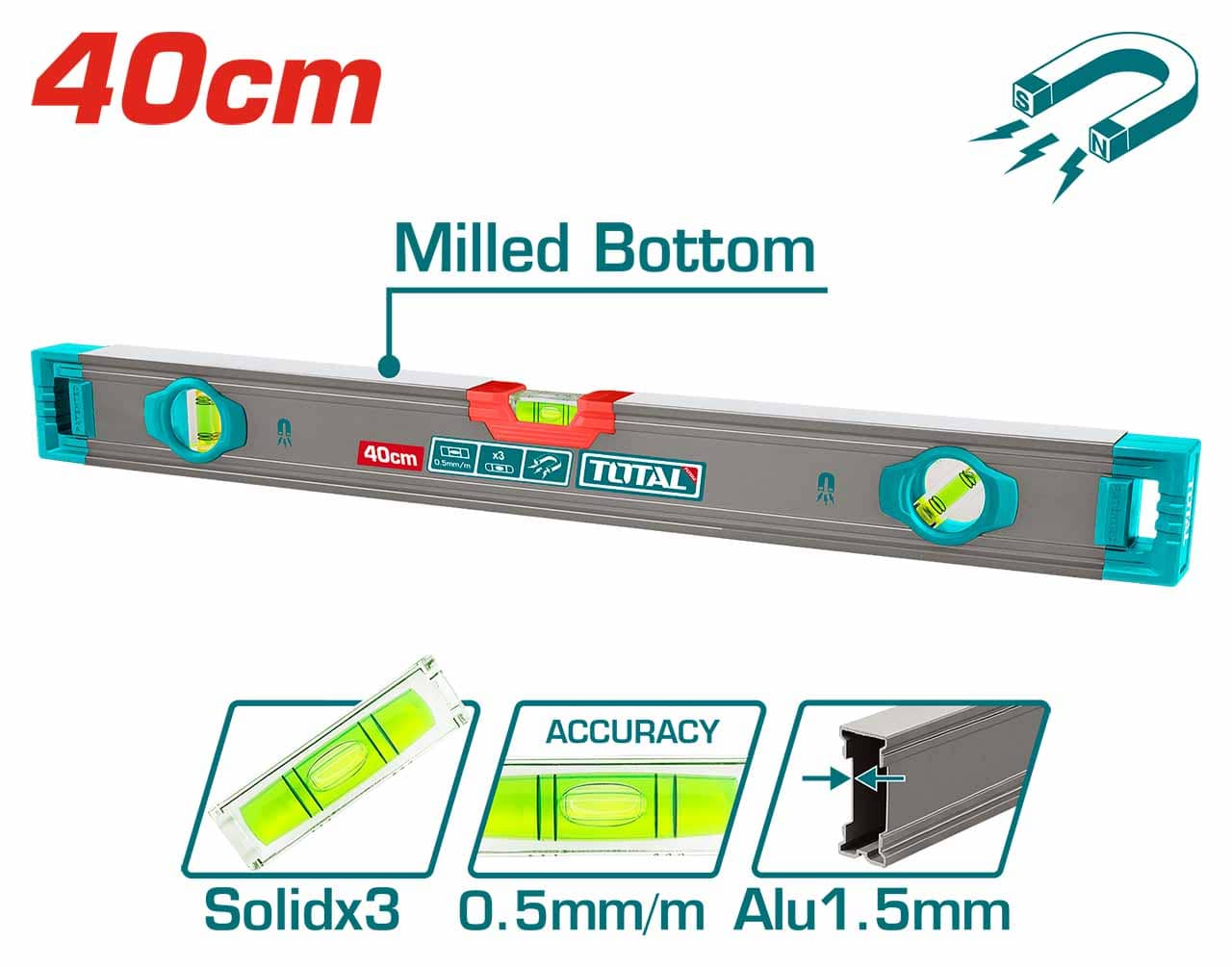 TOTAL Spirit Level 40cm TMT24028M – Compact & Accurate Tool