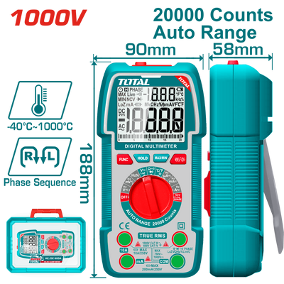 TOTAL 1000V TRMS Multimeter Auto-Range, 20000 Counts & NCV