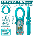 TOTAL Digital AC Clamp Meter 1200A – True RMS 6000 Counts with Color Display (TMT7610001)