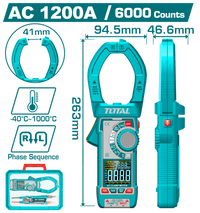 TOTAL Digital AC Clamp Meter 1200A – True RMS 6000 Counts with Color Display (TMT7610001)