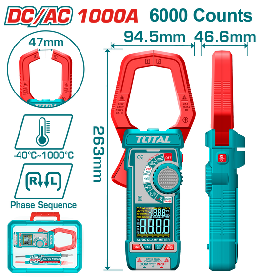 Total TMT7610002 DC/AC Clamp Meter with TRMS 6000 Counts Display
