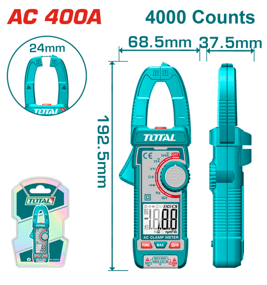 كلامب ميتر رقمي للتيار المتردد 400 أمبير – TRMS بعداد 4000 من توتال