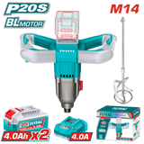 TOTAL 20V Cordless Mixer M14 – 2-Speed Variable Control with 2×4.0Ah Batteries (TMXLI20162)