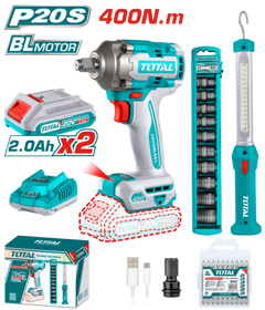 TOTAL 20V Cordless 2-in-1 Kit - 400Nm Impact Wrench & LED Light