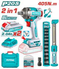 TOTAL Cordless 2 Pcs Combo Kit – Impact Wrench 20V & Work Lamp  (TOSLI23056)