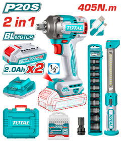 TOTAL Cordless 2 Pcs Combo Kit – Impact Wrench 20V & Work Lamp  (TOSLI23056)