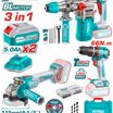 TOTAL 20V Cordless 3 in 1 Combo Kit - Brushless, Full Set