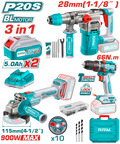 TOTAL 20V Cordless 3 in 1 Combo Kit - Brushless, Full Set
