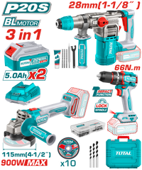TOTAL 20V Cordless 3 in 1 Combo Kit - Brushless, Full Set