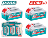 TOTAL 20V Lithium-Ion Battery Kit – 3×4.0Ah P20S Batteries (TOSLI251296)