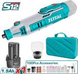 TOTAL 12V Cordless Mini Grinder & 100 Accessories Versatile & Powerful