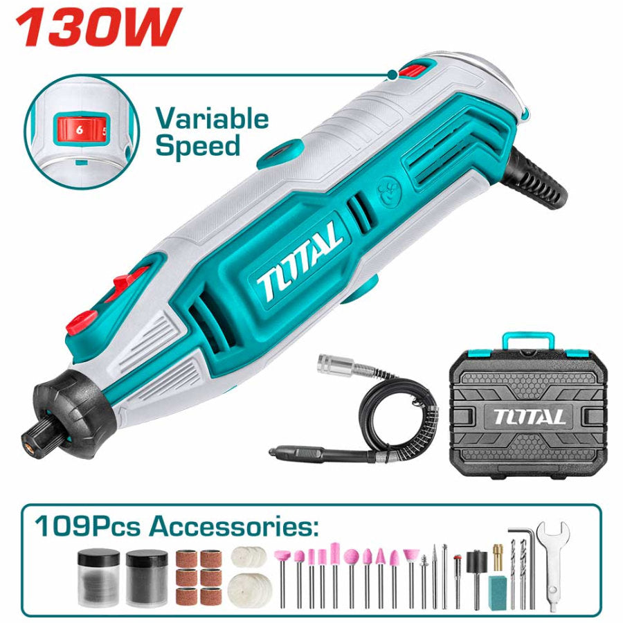 TOTAL 130W Mini Grinder & 109 Accessories Versatile & Precise TOTAL 130W Mini Grinder & 109 Accessories Versatile & Precise