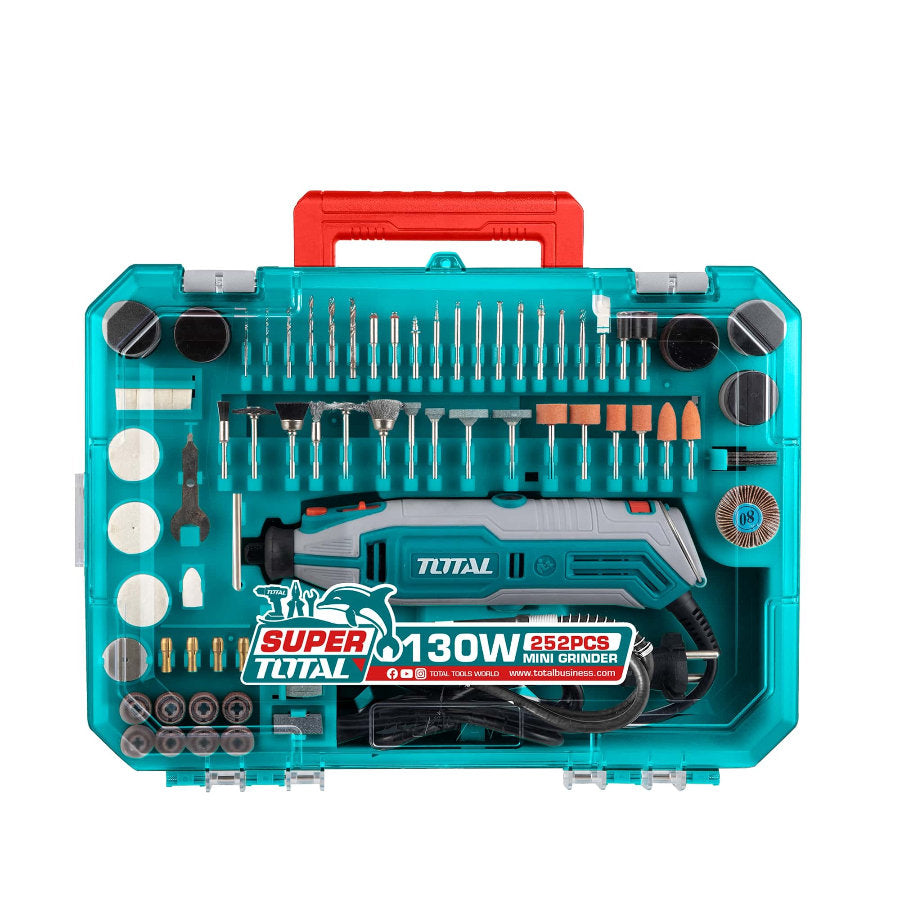 TOTAL 130W Mini Grinder & 252 Accessories Versatile & Powerful TOTAL 130W Mini Grinder & 252 Accessories Versatile & Powerful