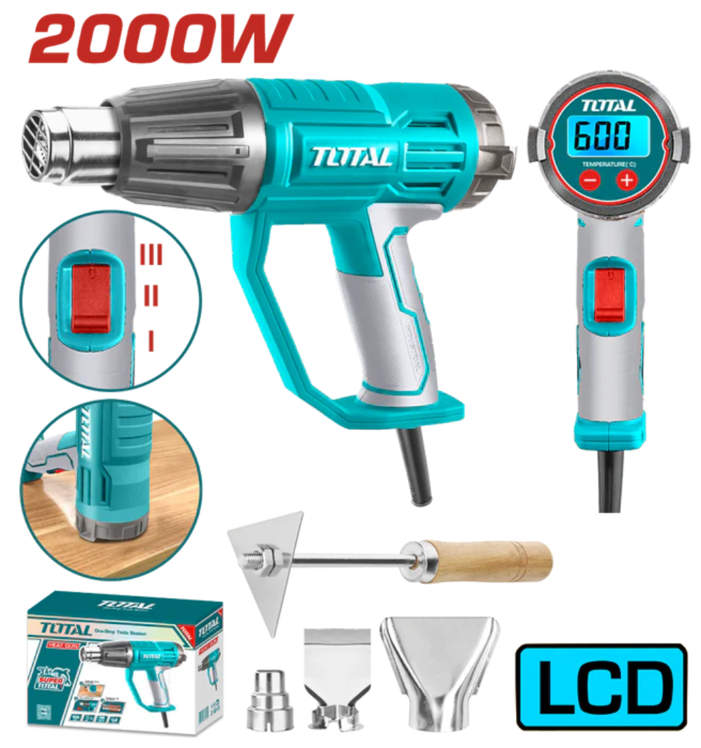 TOTAL 2000W Heat Gun with LCD High Performance & Precise Control TOTAL 2000W Heat Gun with LCD High Performance & Precise Control