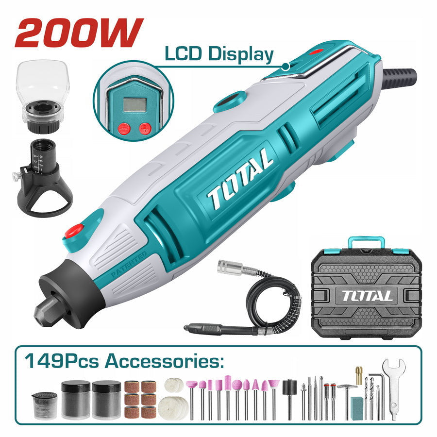TOTAL 200W Mini Grinder & 149 Accessories Versatile & Precise TOTAL 200W Mini Grinder & 149 Accessories Versatile & Precise