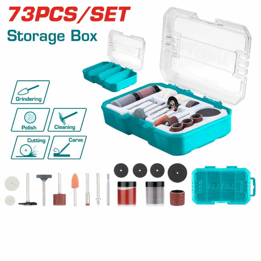 TOTAL 73-Piece Mini Drill Accessories Set Precision & Efficiency TOTAL 73-Piece Mini Drill Accessories Set Precision & Efficiency