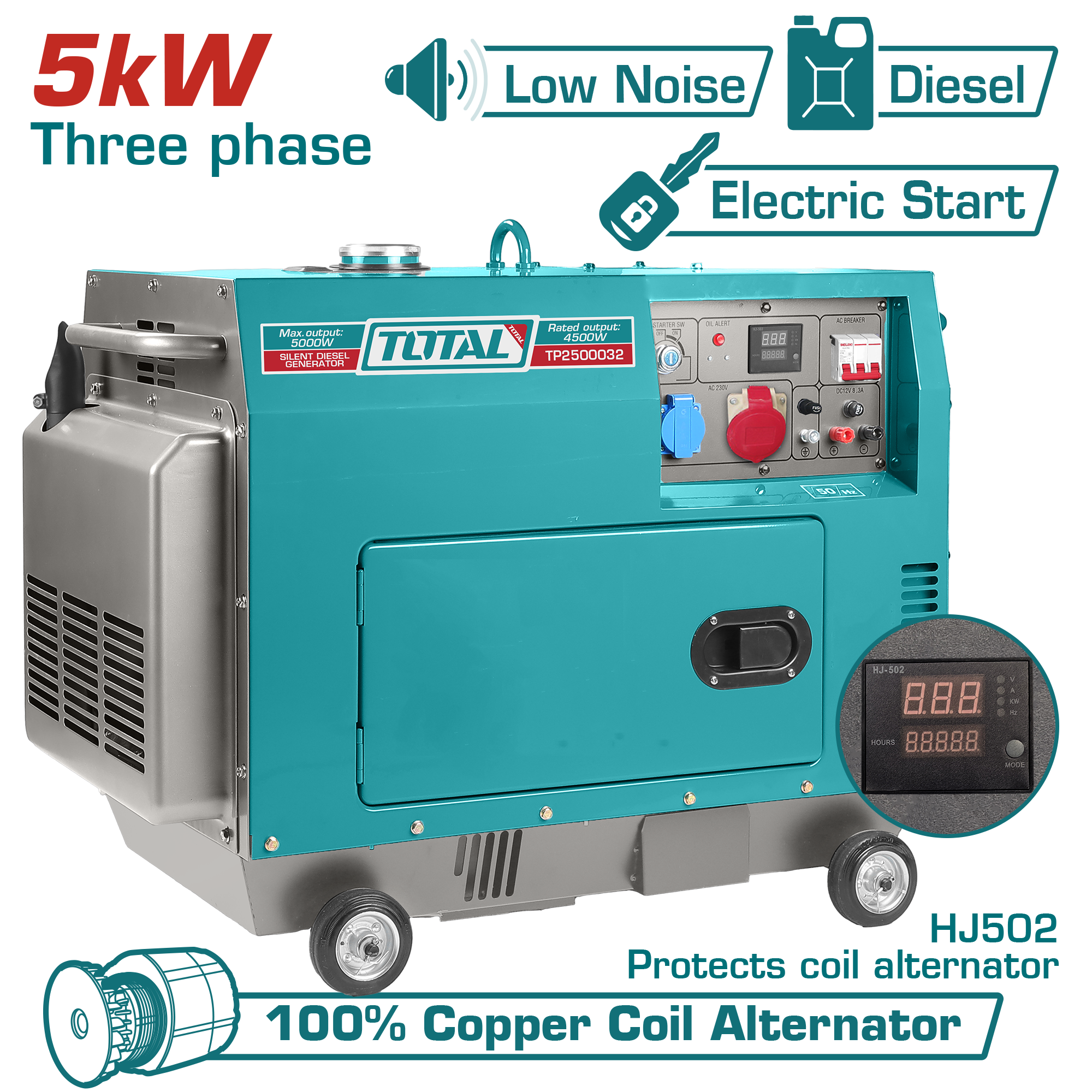 TOTAL Silent Diesel Generator 9HP – 5kW 3-Phase TP2500032