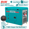 TOTAL Silent Diesel Generator 8.0kW Three Phase with ATS – Electric Start Generator (TP2800032-1)