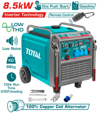 TOTAL Inverter Gasoline Generator – 8.5kW Max Output, Remote Start, Pure Sine Wave (TP585006)
