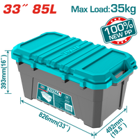 TOTAL 33" Heavy-Duty Plastic Tool Box 85L – PP Storage Box with Metal Buckles & 35kg Load Capacity (TPBX0332)