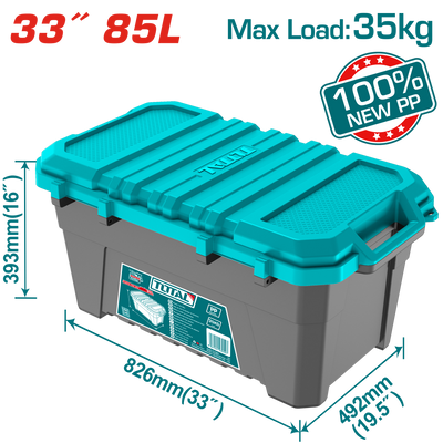 TOTAL 33" Heavy-Duty Plastic Tool Box 85L – PP Storage Box with Metal Buckles & 35kg Load Capacity (TPBX0332)