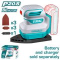 TOTAL 20V Cordless Palm Sander Brushless – 12000rpm with Sanding Pads & Papers (TPSLI2024)