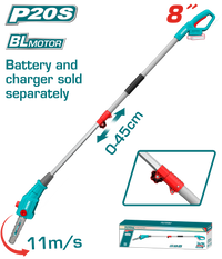 TOTAL 20V Cordless Pole Saw Brushless 8" – Long Reach Tree Pruning Saw (TPSLI2028)