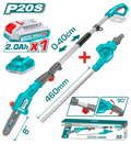 TOTAL 20V Cordless Pole Saw & Hedge Trimmer Set – 2-in-1 Long Reach Garden Tool with Battery (TPTS201681)