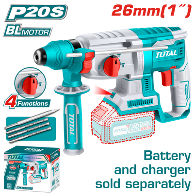 TOTAL Cordless Rotary Hammer Brushless 2.5J | 26mm - Battery & Charger Sold Separately (TRHLI20228)