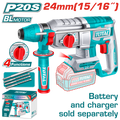 TOTAL 20V Cordless Rotary Hammer SDS Plus Brushless 2.4J – 24mm Drilling Capacity (TRHLI20248)
