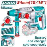 TOTAL 20V Cordless Rotary Hammer SDS Plus Brushless 2.4J – 24mm Drilling Capacity (TRHLI20248)