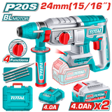 TOTAL 20V Cordless Rotary Hammer SDS Plus Brushless – 2.4J with 2×4.0Ah Batteries & Drill Set (TRHLI202482)