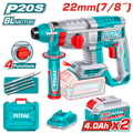 TOTAL 20V Cordless Rotary Hammer SDS Plus Brushless – 2.0J with 2×4.0Ah Batteries (TRHLI212282)
