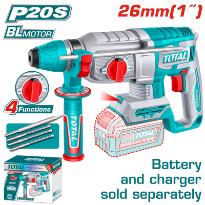 TOTAL 20V Brushless Cordless Rotary Hammer SDS Plus – 2.5J Rotary Hammer Drill (TRHLI26208)