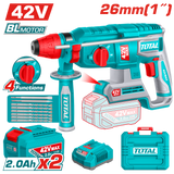TOTAL Cordless Rotary Hammer 2.5J - 42V Brushless with SDS Plus System & Accessories (TRHLI422682)