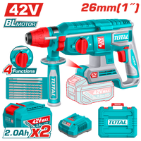 TOTAL Cordless Rotary Hammer 2.5J - 42V Brushless with SDS Plus System & Accessories (TRHLI422682)