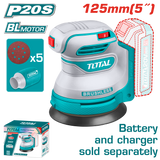 TOTAL Cordless Random Orbit Sander 20V - 125mm | 5" - Battery & charger sold separately (TROSLI2002)