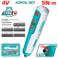 TOTAL 43PCs Cordless Screwdriver Set 5N.m | 1/4" - Without USB Cable (TSDLI04062)