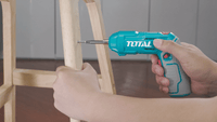 TOTAL Cordless Screwdriver – 4V, 240rpm, 4N.m Torque, 1/4" Hex, Adjustable Handle with 23-Pc Bit Set (TSDLI04425)